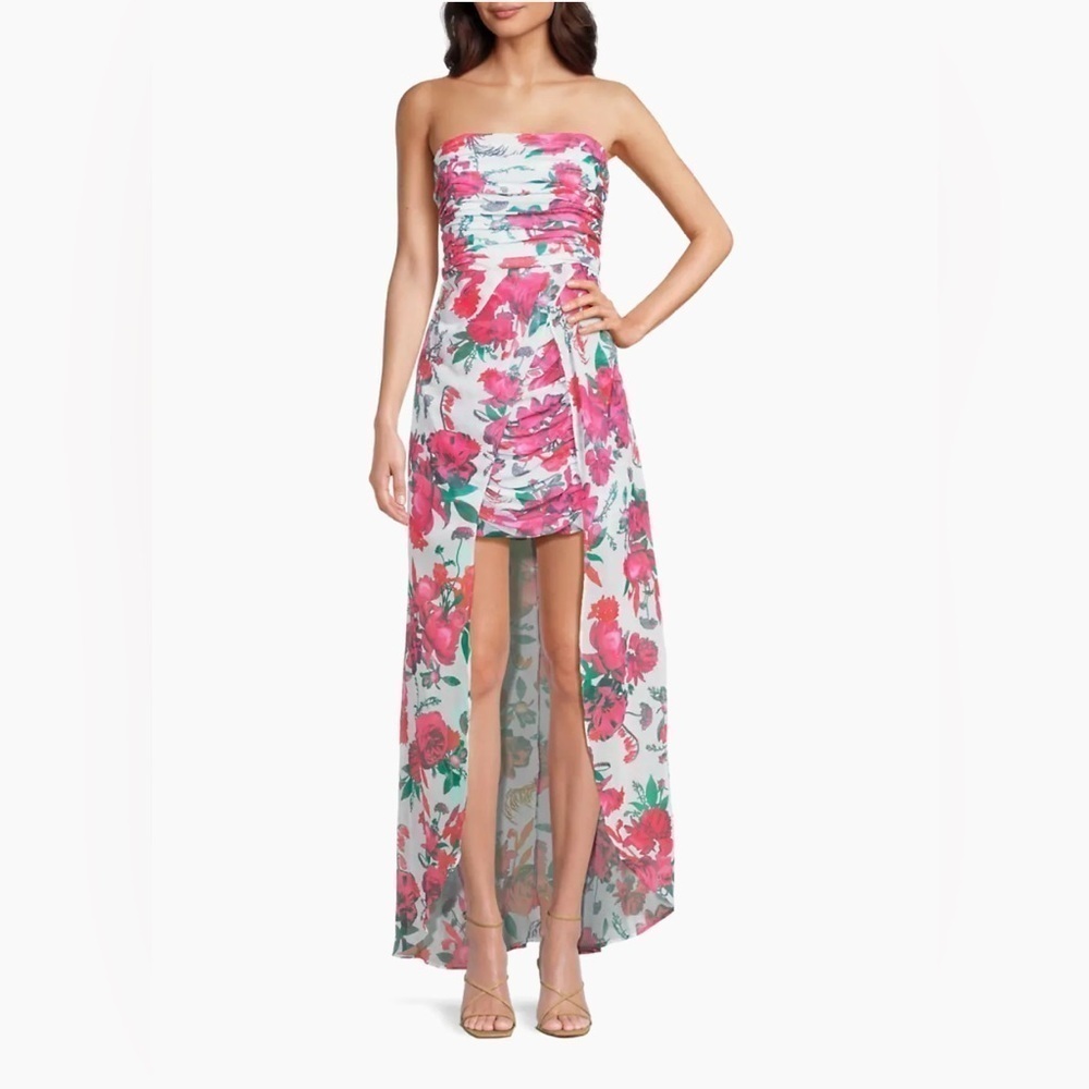 Hutch Lissi Floral High-Low Strapless Maxi Dress Red & Blue Size 10